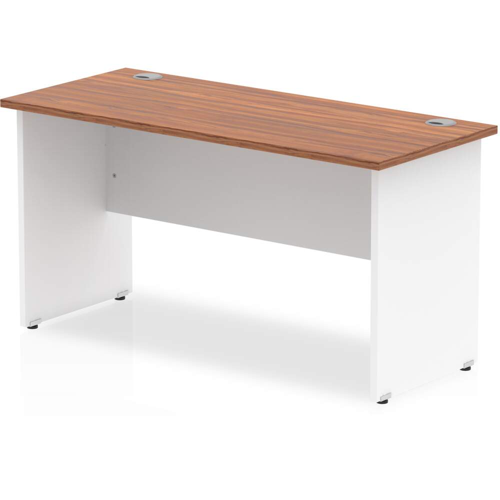 Impulse 1400 x 600mm Straight Desk Walnut Top White Panel End Leg