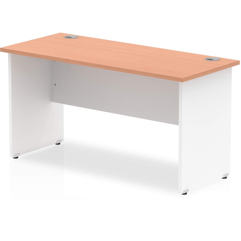 Impulse 1400 x 600mm Straight Desk Beech Top White Panel End Leg
