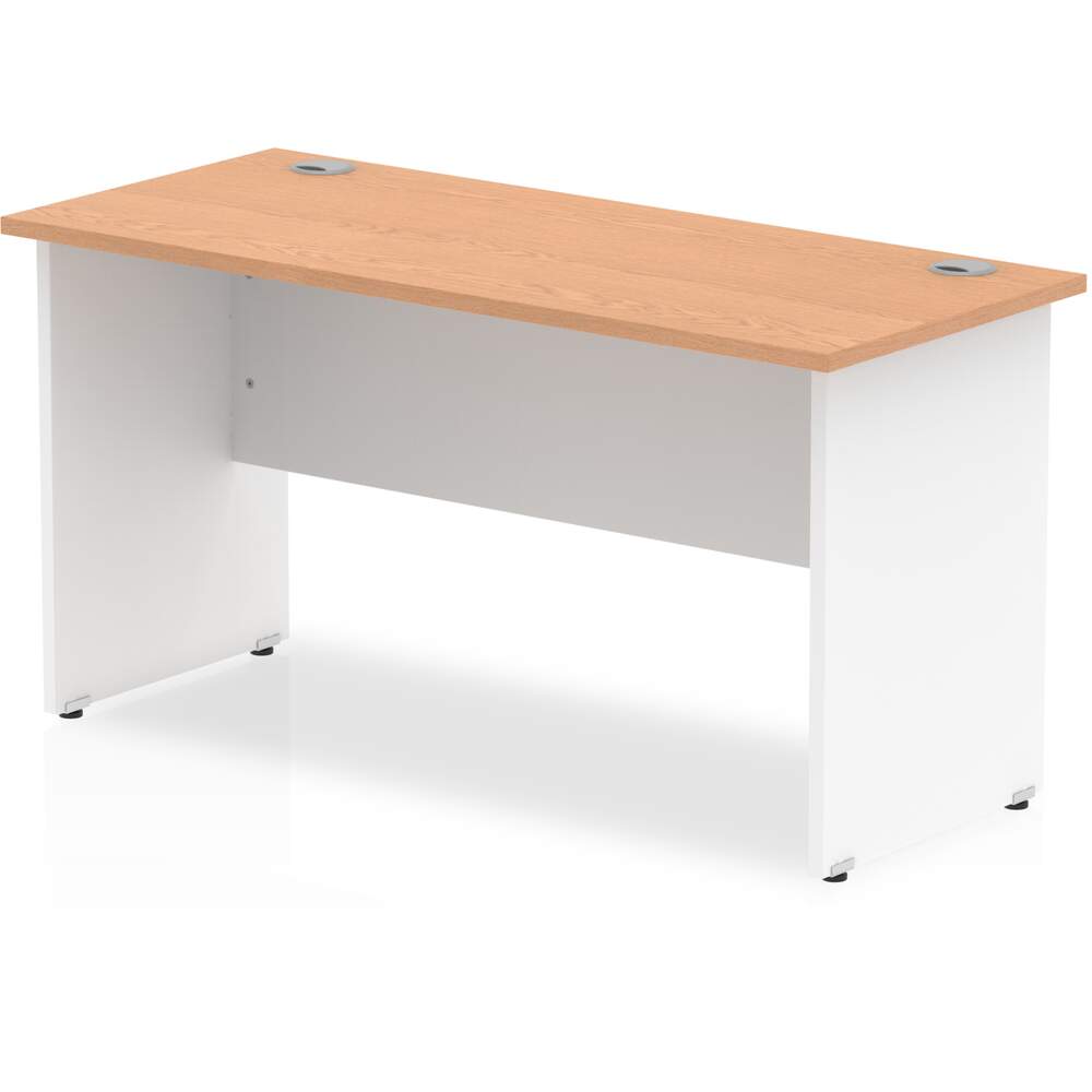 Impulse 1400 x 600mm Straight Desk Oak Top White Panel End Leg