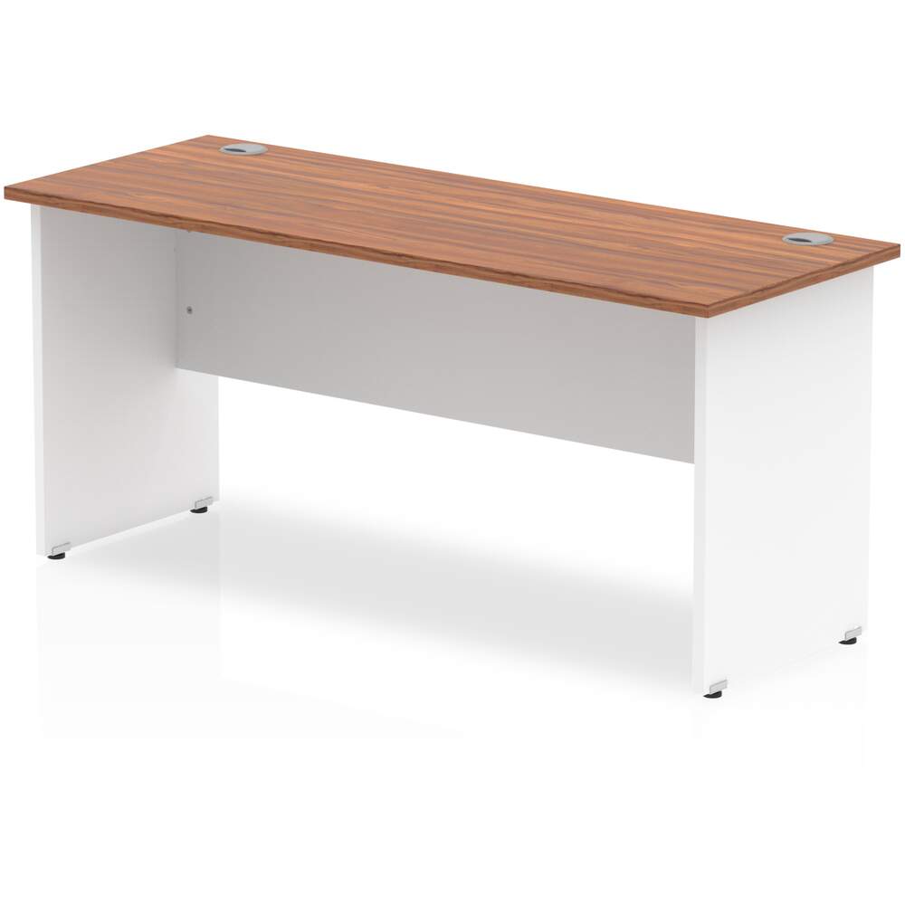 Impulse 1600 x 600mm Straight Desk Walnut Top White Panel End Leg