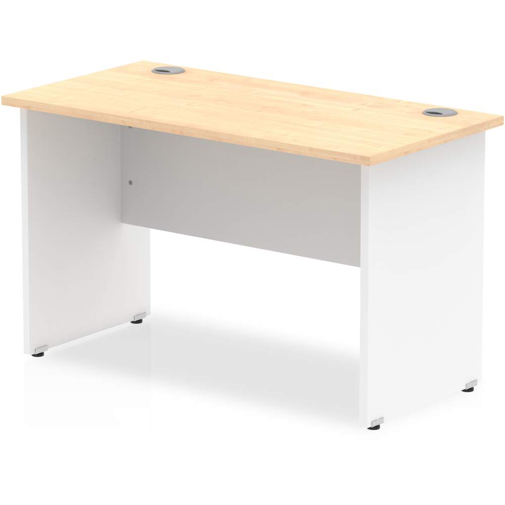 Impulse 1200 x 600mm Straight Desk Maple Top White Panel End Leg