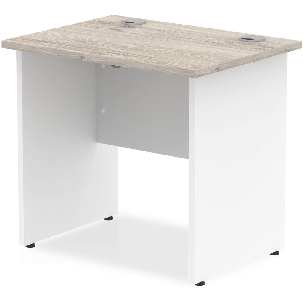 Impulse 800 x 600mm Straight Desk Grey Oak Top White Panel End Leg