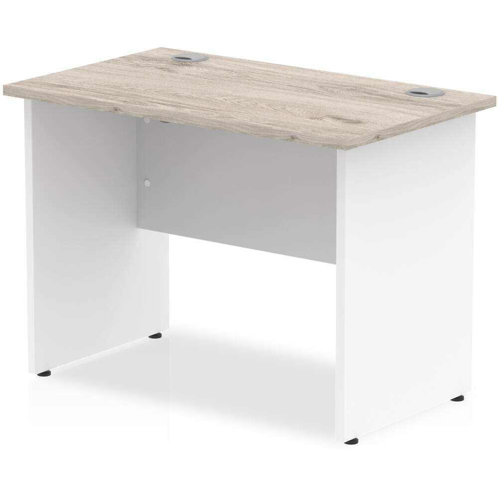 Impulse 1000 x 600mm Straight Desk Grey Oak Top White Panel End Leg