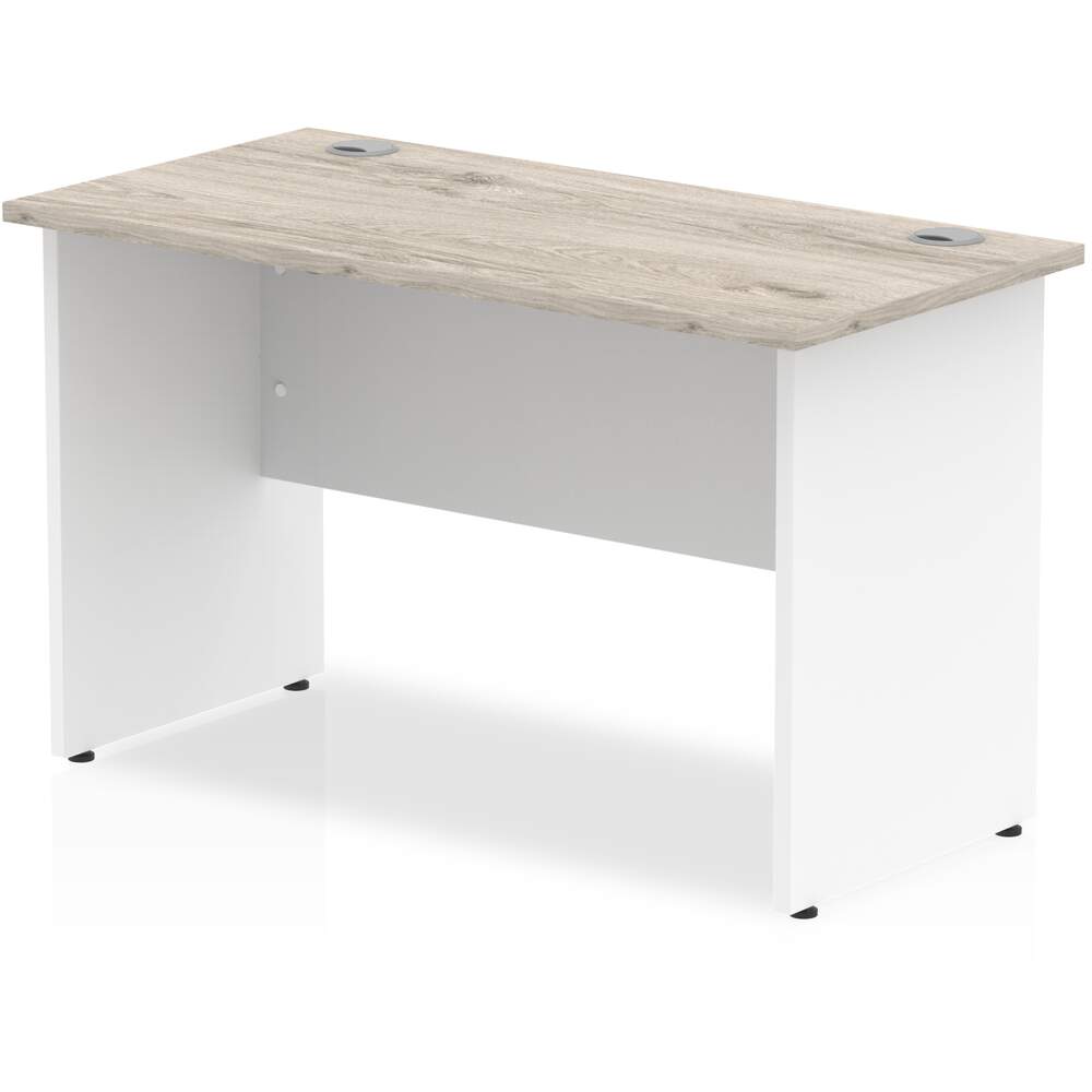 Impulse 1200 x 600mm Straight Desk Grey Oak Top White Panel End Leg