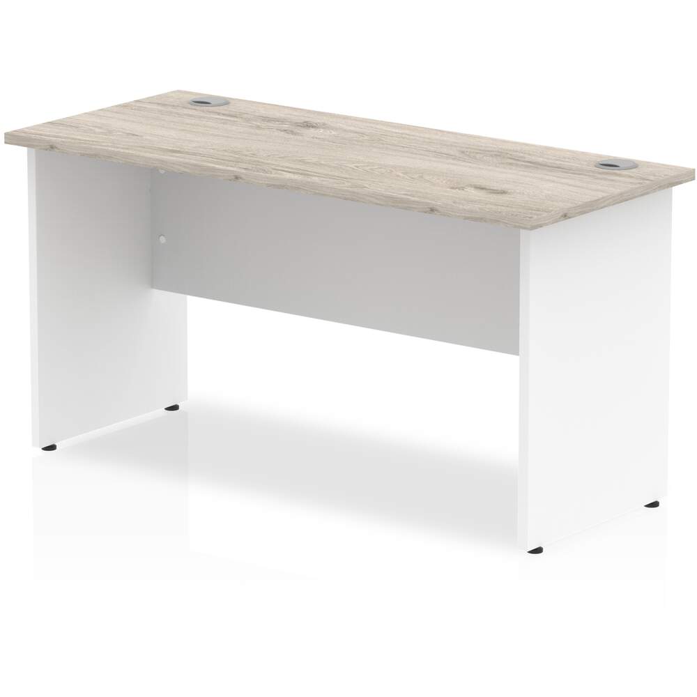 Impulse 1400 x 600mm Straight Desk Grey Oak Top White Panel End Leg