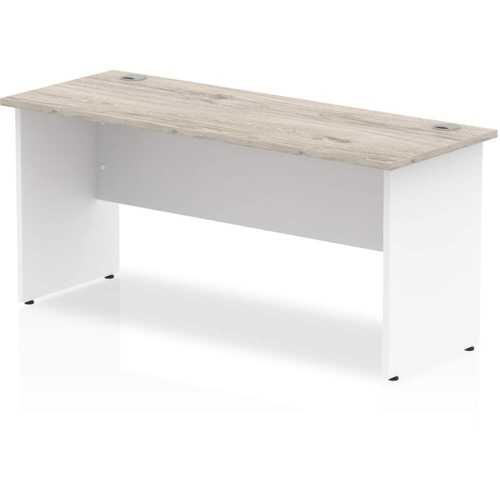 Impulse 1600 x 600mm Straight Desk Grey Oak Top White Panel End Leg