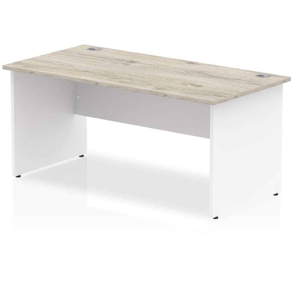 Impulse 1600 x 800mm Straight Desk Grey Oak Top White Panel End Leg