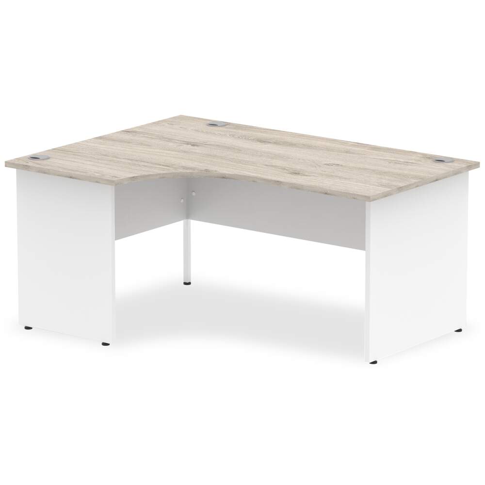 Impulse 1600mm Left Crescent Desk Grey Oak Top White Panel End Leg