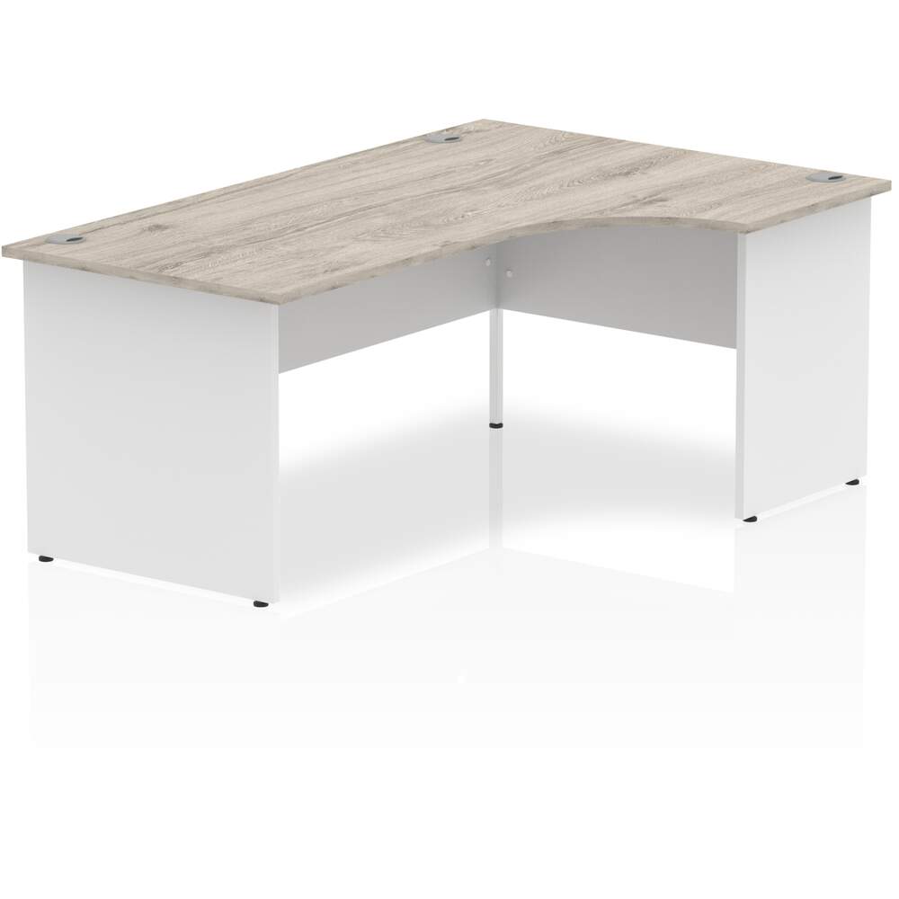 Impulse 1800mm Right Crescent Desk Grey Oak Top White Panel End Leg